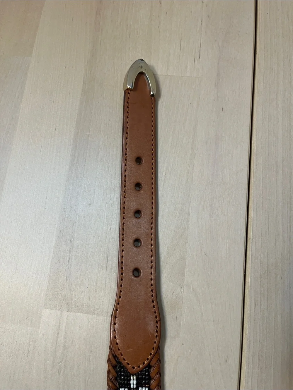 Brown Leather & Decorative Beaded Belt w/ Silver Hardware Men’s Size 38